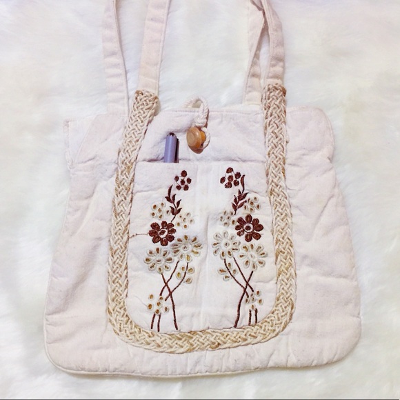 Vintage Hippie Hobo Embroidered Floral Sack Bag - Picture 5 of 12